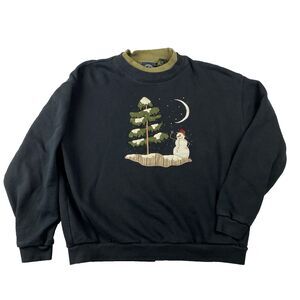 VTG Lighthouse Apparel Sweater Women's L Snowman Tree Moon Embroidered Holiday